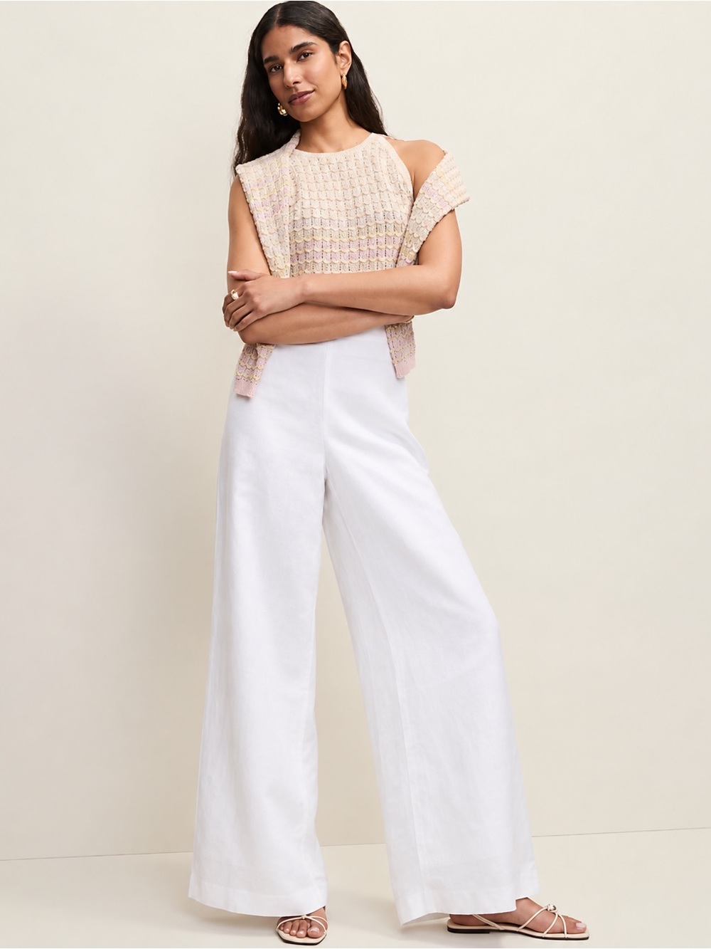 Ann Taylor Linen Blend Wide-Leg Palazzo Pants – White – NWT
